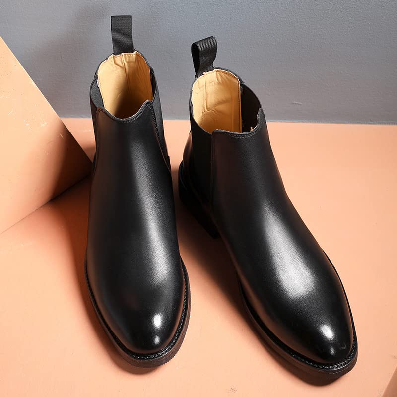 TAYGUM Chelsea Boots For Men Round Toe Elastic Band Ankle Boots Genuine Leather Wearable Anti-slip Dress Slip On2