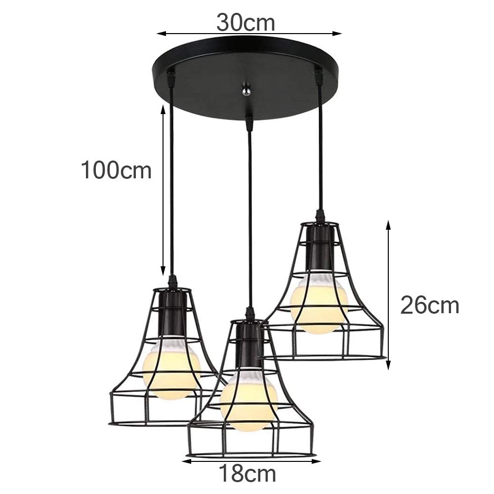 E27 Lámpara industrial vintage Lámpara de salón moderna con cable Lámpara vintage Lámparas de techo para/Cocina/Restaurante/Oficina(3 llamas) Lámpara LED nórdica Lámparas de techo creativas,colgantes
