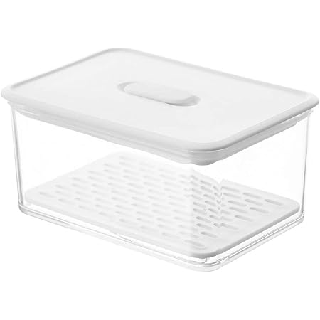 Amazon Mukai 水切り型保存容器 冷蔵庫の収納箱 密閉 透明abs 新商品 真空バルブ付き 優れた密封性 漏れない 肉 野菜 果物 キムチ 収納 通気穴付 衛生的 健康 便利 一人暮らし 保存容器 キャニスター オンライン通販