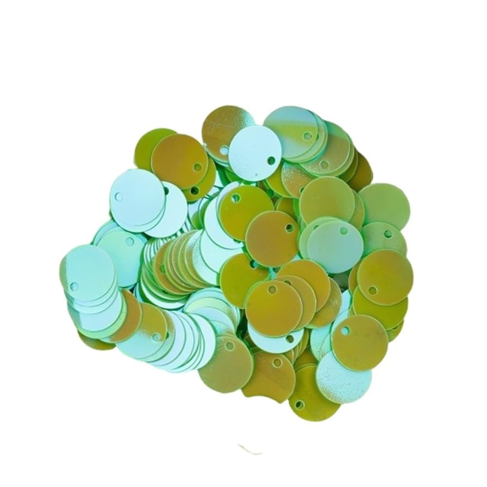 Sequins plats ronds 10 mm vert en PVC avec trou de 20 g pour mercerie