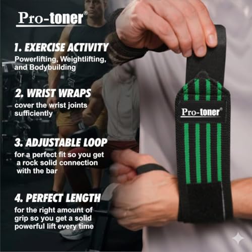 Image of Pro-toner Multipurpose Wrist Support Strap, Adjustable Weightlifting Wrist Wrap for Gym Training (Black green)
