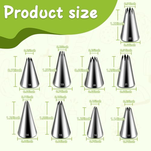 image for Suuker Open Star Piping Tips Set,9 Pieces French Star Tube Set Frostin