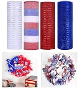 JStnana 4 Rolls Deco Mesh Ribbon for 4th of July Wreath Making Supplies, 10Inch x 30Ft Metallic B...