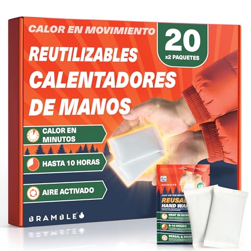 BRAMBLE 40 Calentadores de Manos Reutilizables (20 Pares, 8 Horas de Calor Durante 10 Días) - Hand Warmer Almohadillas Calientamanos