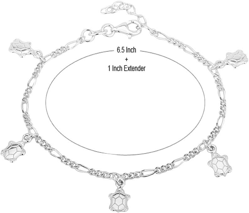 Vanbelle Sterling Silver Jewelry - Rhodium Plated 925 Stamp - Sea-theme Dangling Turtle Charm Bracelet - Beautifully Handcrafted Charm for Women - 6.50" + 1" extender - Image 4