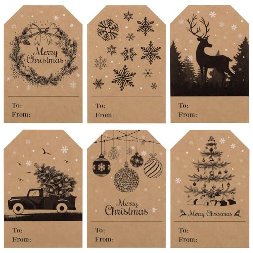 250pcs Christmas Sticky Labels Gift Tags Stickers for Presents Xmas Name Tags to from Kraft Paper Adhesive Labels 50x75mm 6 Designs - Image 5