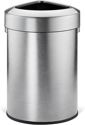 Home Zone Living Bote de basura abierto de 16 galones para uso comercial y de oficina, diseño de esquina triangular, plateado, 60 litros