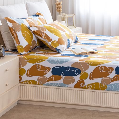 Image of HOMEMONDE 210 TC Premium Cotton Elastic Fitted Bedsheet for Single Bed - Faces of Color Design - Soft & Durable with 1 Matching Pillow Cover (72 x 36 Inch) | Perfect for Home Decor & Gifting