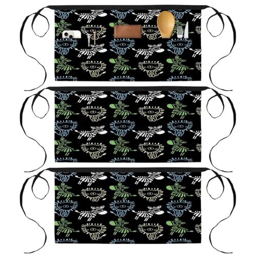 Demi-tablier court de cuisine lot de 3 avec motifs zèbre et lion pour restaurant
