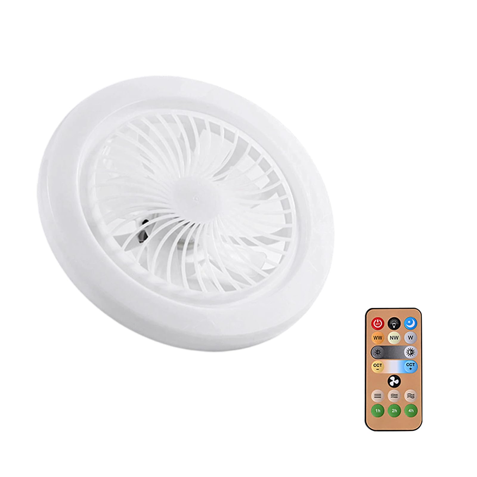 Socket Fan Light, Screw in Ceiling Fan Light Socket with Remote, LED Bulb Fan with 3 Speeds Timer, Quiet Light Socket Ceiling Fan for Kitchen Bathroom Garage Storage (26cm)