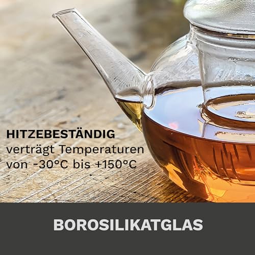 Creano Teekanne aus Glas 1,2l - Glasteekanne mit Glas-Sieb und Deckel - Teepresse ideal zur Zubereitung von Losen Tees - tropffrei