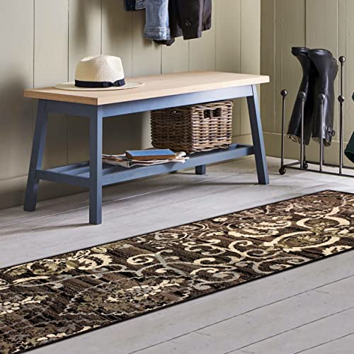 Superior Caldwell Modern Floral Damask Polypropylene Indoor Area Rug, 2.6'X 8', Black #TOP27