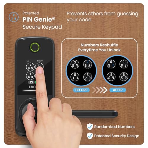 Image of Lockly Secure Pro Smart Lock with Handle - Biometric Fingerprint & Patented Anti-Peep PIN Genie Keypad, Built-in Wi-Fi Keyless Entry Door Lock, App Remote Control, Works with Alexa & Google Assistant