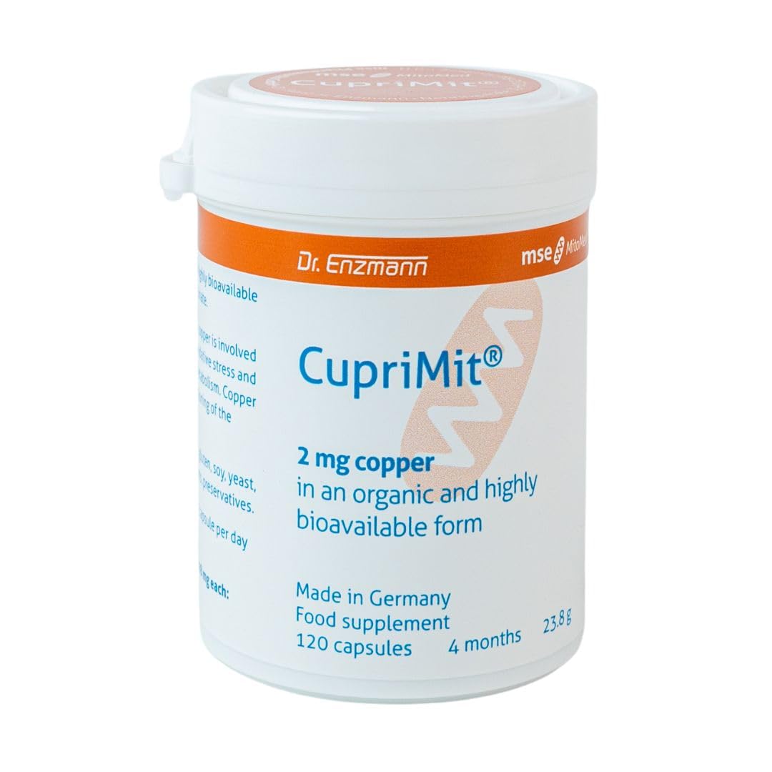 Kupfer Hochdosiert, 120 Kapseln, á 2 mg, hohe Bioverfügbarkeit, vegan, hochrein, gute Verträglichkeit, frei von Konservierungsstoffen, 4 Monate, mse Pharmazeutika GmbH, Dr. Enzmann