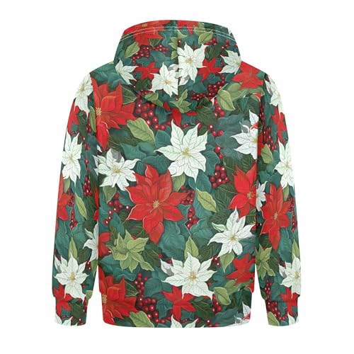 Kids Hoodies Sweaters Christmas Poinsettia Flower Hooded Sweatshirts with Big Pockets for Boys Girls B04000592