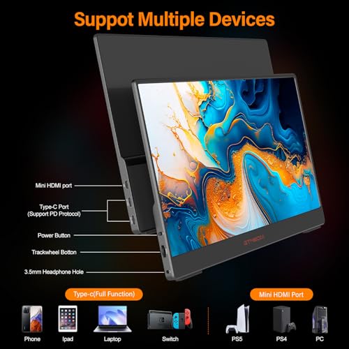 Image of GTMEDIA 14'' Portable Laptop Monitor with 1920 * 1080(1080P) IPS FHD Monitor with178 Full Viewing Angle with Type-C and HDM1 Ports for Multi-Device Compatibility Easy one-line Connection