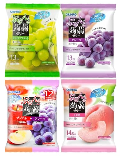 Konjac Jelly Variety Pack | Konnyaku | Apple&Grape, White Peach, Muscat, Grape – 4 Flavors | 30 Pieces Total | Fruity, Chewy, Easy-to-Eat Pouch Jelly from Japan | Yummy-Yamaguchi Original Wipe Included. A Portion of Every Purchase Helps Protect Animals