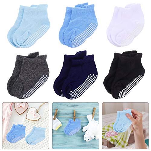 Kisangel 6 pares de meias infantis antiderrapantes de cano baixo para bebês de 0 a 1 anos de idade,