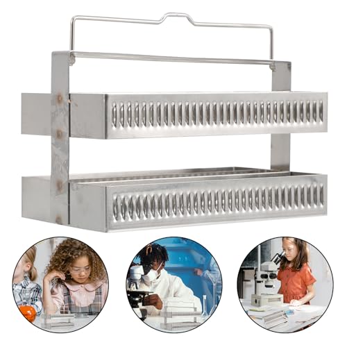 Support coulissant pour microscope et 60 lames de laboratoire en acier argenté