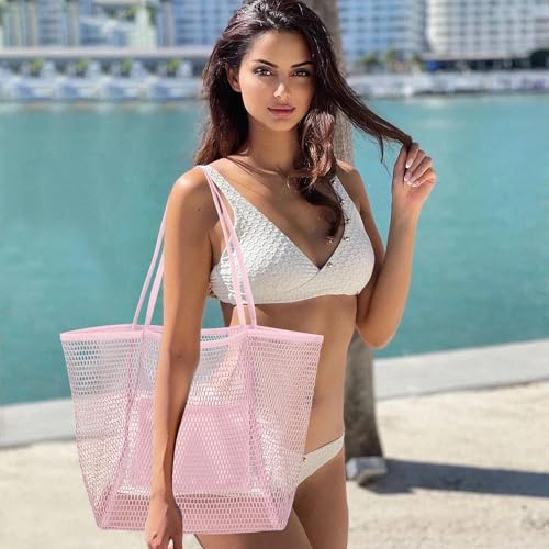 Image of VOROLO Mesh Tote Beach Bag,Women Fairycore Hobo Bag,Shoulder Bag,Soft Summer Casual Crochet Bags