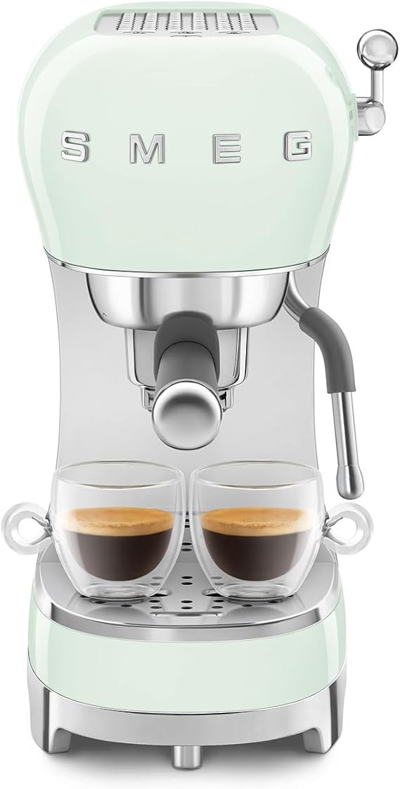 Smeg ECF02PGUK Espresso Coffee Machine with 15 Bar Pump, 1350W, Pastel Green