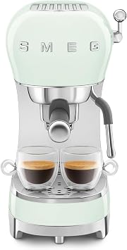 Smeg ECF02PGUK Espresso Coffee Machine with 15 Bar Pump, 1350W, Pastel Green
