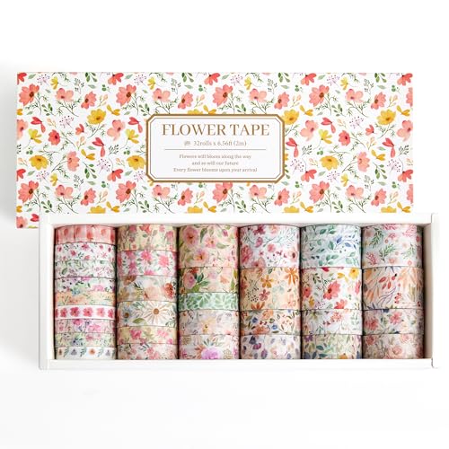 Image of PAGEMORE 32 Rolls Washi Tape Set, Colored Floral Decorative Masking Tape, Artists Tapes for Journaling, Junk Journal, DIY Craft Projects, Scrapbooking Supplies Decor