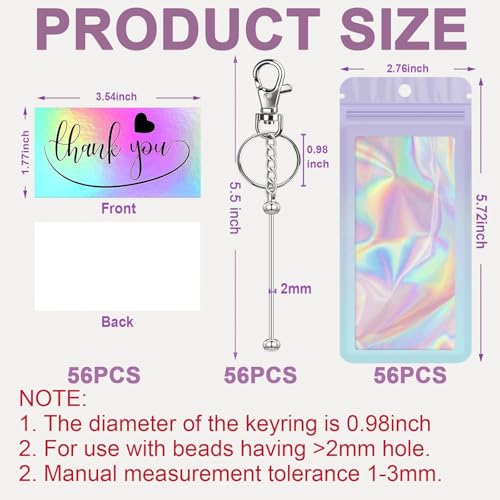 Image of 42 /84 /126 Pcs Beadable Keychain Bars Bulk Blank DIY Beaded Keychain Making Supplies with Bag Thank You Card