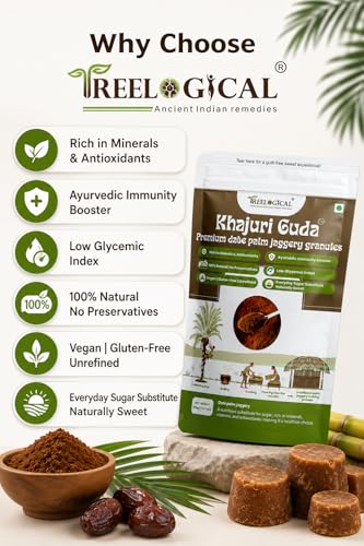 Image of 1 kg (pack of 2-500gm) TREELOGICAL KHAJURI GUDA (1 kg (pack of 2-500gm)| Healthy Sugar Alternative | Nolen Gur, Bengal Gur,Karupatti, Khajur Gud Powder | Preservative-Free, 100% Natural, Farm-Fresh Harvest
