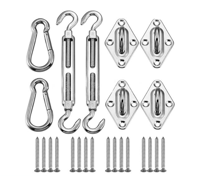 TOMVAES 304 Stainless Steel Shade Sail Hardware Kit, Heavy Duty Sun Shade Sail Fixing Accessories Kit Awning Attachment Set for Install Rectangle & Triangle Shade Sails Deck Garden Lawn Patio