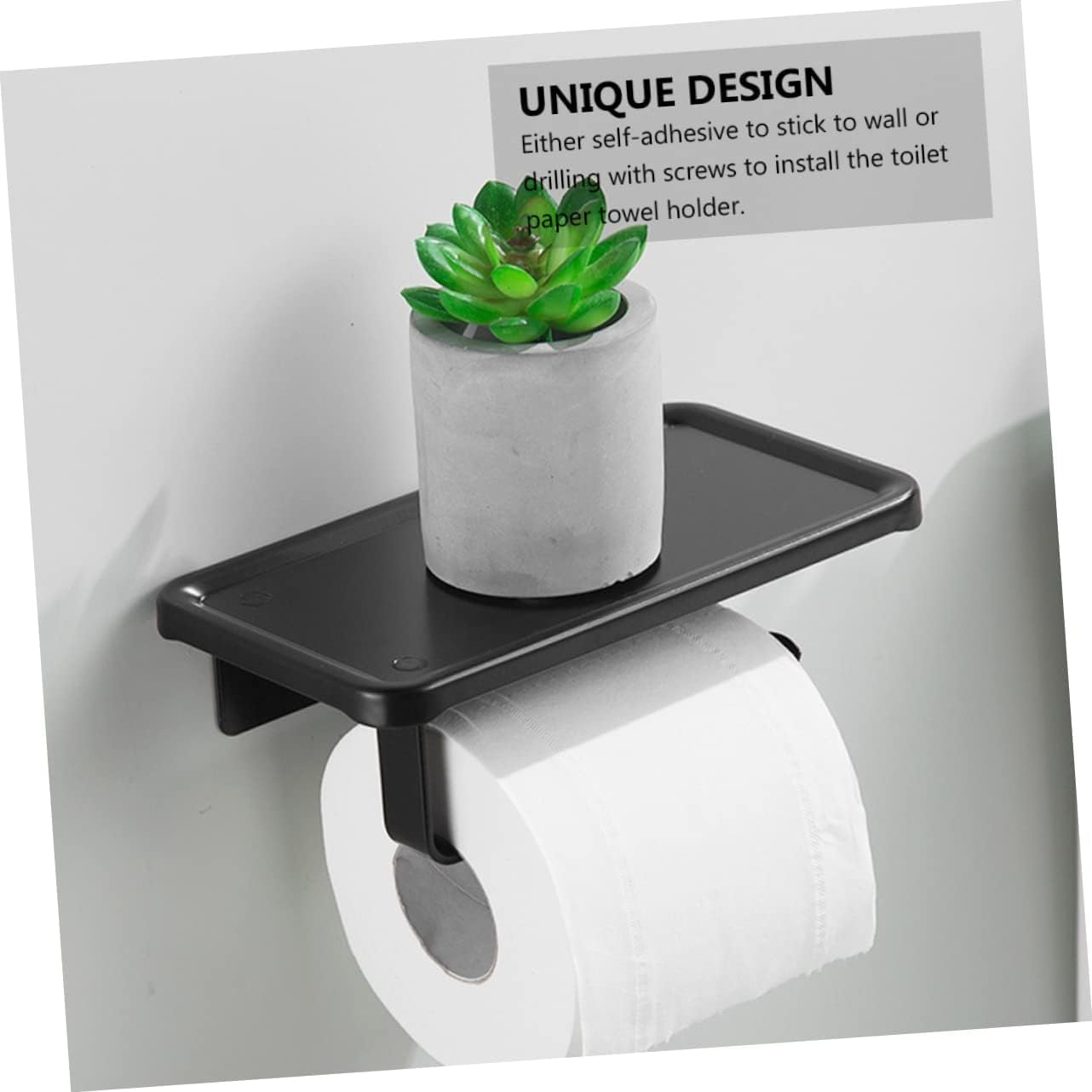 Black Wall - Mounted Toilet Paper Holder with Shelf, Space - Saving Bathroom Tissue Roll Holder for RV/Camper/Home
