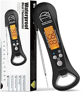 Can You Handle it! Digital Meat Thermometers, Cooking Thermometer IP67 Waterproof, Foldable Long Probe, Auto On/Off, Display Digital Food Thermometer for Cooking, BBQ, Water, Meat, Milk (Black)