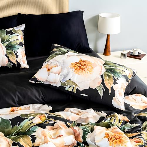 Image of Digitally Printed with Reactive Ink Tech | 300 TC 100% Organic Cotton Queen Premium Bedsheet Set | Ultra-Soft Satin-Like Finish | Floral Midnight Bloom