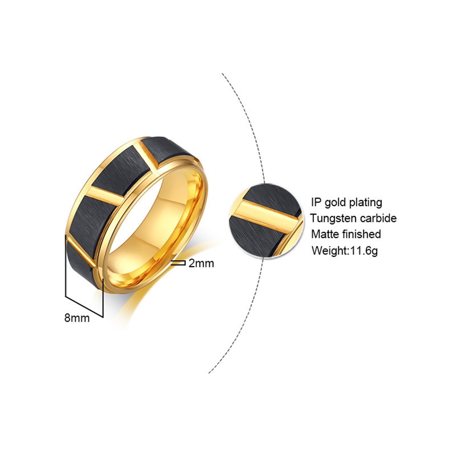 Bague Alliance Couple en Tungstene, Bague de Promesse Couple Gravure Bague Brossée Noire Plaquée Or 8 mm, Ensemble Alliance Couple