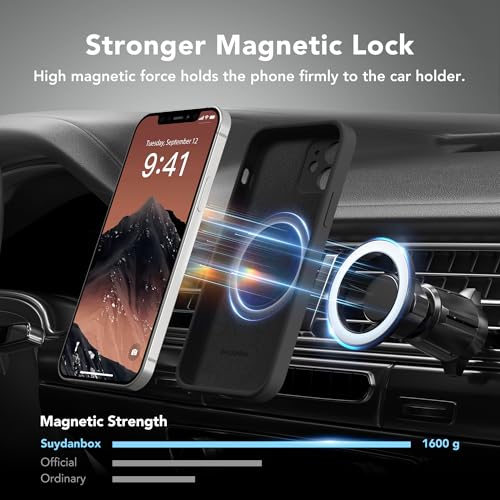 Image of Magnetic for iPhone 12 Case, Compatible with MagSafe, [Full Camera Protection][Screen Protector] Silicone Shockproof Protective Phone Case for iPhone 12 6.1 inch, Black