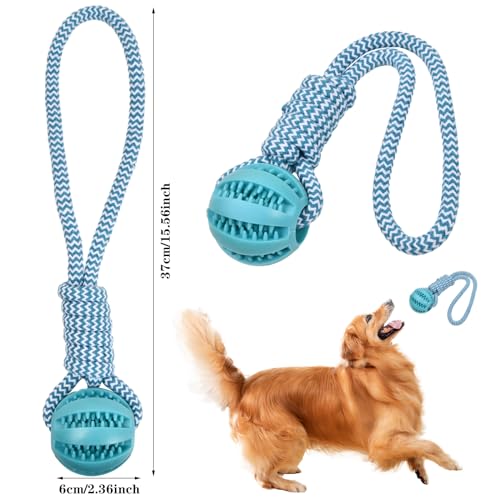 Volumoon Ball on Rope - Indestructible Dog Toy for Throwing & Chewing, 6 cm, blue - Image 2