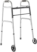 Medline Lightweight Aluminum Folding Walker with 5" Wheels - 300 lb Capacity, Easy Fold for Seniors Mobility