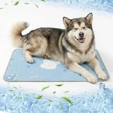 Qoosea Alfombra Refrescante para Perros 50x70cm, Lavable a Máquina - Diseño Osito Azul, Colchón en Tela de Seda Helada & Relleno de Látex, con Puntos Antideslizantes, para Casa y Coche