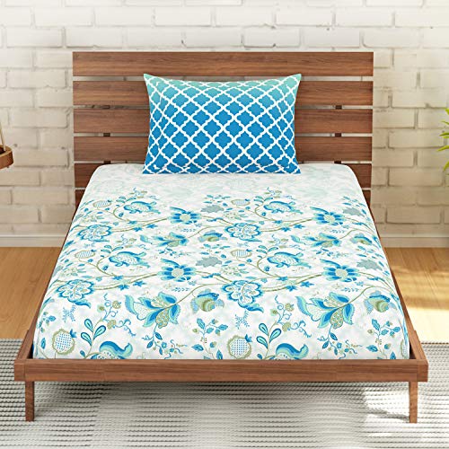 Image of Spaces Atrium 144 TC 100% Cotton King Size Double Bedsheet with 2 Pillow Covers (Floral, 88 inch X 108 inch Inches) - Strawberry