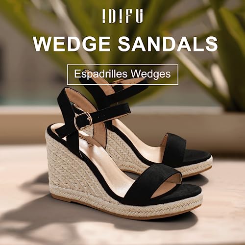 Image of IDIFU IN4 Espadrille Wedge Sandals for Women Open Toe Ankle Strap Platform Wedges Heels Causal Summer Wedge Shoes Comfortable Espadrilles Wedges