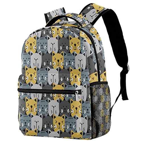 Sac à dos de voyage Campus gris et jaune avec motif chat pour les filles et les garçons