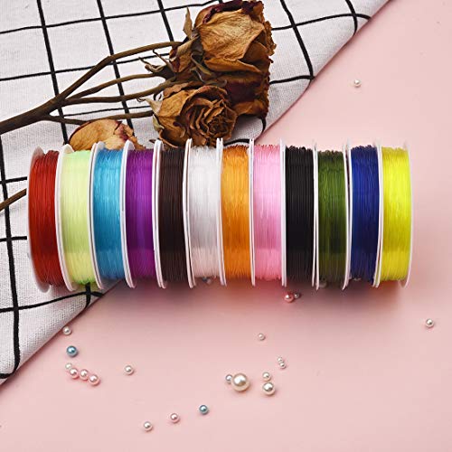LANBEIDE 1mm Elastic String for Bracelets, Elastic Bracelet String Beading Stretch Cord for Bracelets, Jewelry Making, Beads 12 Rolls,10m/Roll