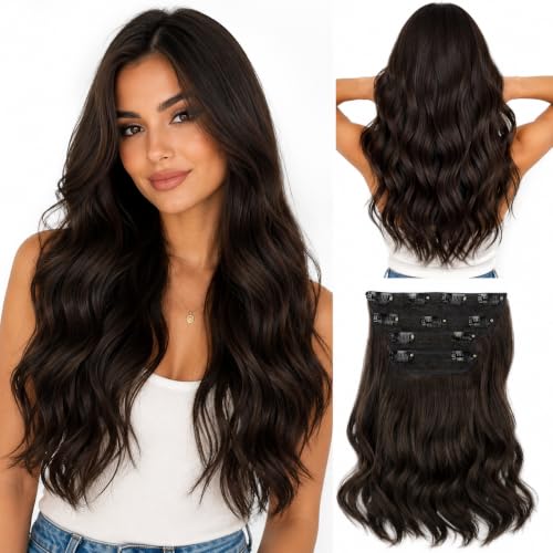 Image of Women Hair Extension Wavy Dark Brown 20 Inches Thick Hairpiece With 5 BB Clip /Hair Extension for Women Party /Halloween /Christmas