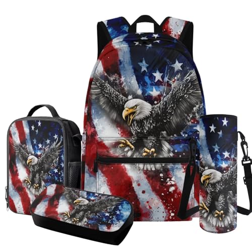 ZUXONGSY Eagle Patriotic Splash Kids Backpack with Lunch Box Set,