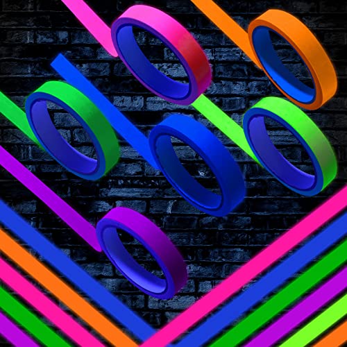 Image of Whaline 6 Colors Neon Gaffer Cloth Tape, Fluorescent UV Blacklight Tape for UV Party (0.6 inch x 60 feet)