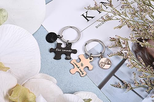 AllerPierce Partner Schlüsselanhänger mit Gravur- Für immer und ewig, 2pcs Puzzle Schlüsselanhänger Edelstahl Schlüsselbund BFF Schlüsselring Keychain Geschenk für Liebhaber Partner