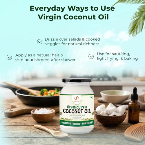 Image of Umanac Organic Virgin Coconut Oil- 500 Ml | Cold Pressed Method | 100% Organic | Unrefined | Fresh Coconut Milk | Natural Cooking Oil | Cococnut Oil For Hair & Skin