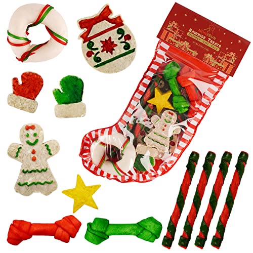 MON2SUN 12 Count Christmas Dog Rawhide Holiday Stocking for Small Dogs