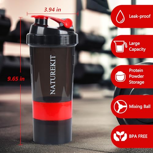 Image of Shaker Bottle,Protein Shaker Bottle, 16 oz GYM Shaker Cup with shaker Ball,Shaker Cups for Protein Shakes, Drink Mixer Bottle with Storage,BAP Free,Leakproof,Red