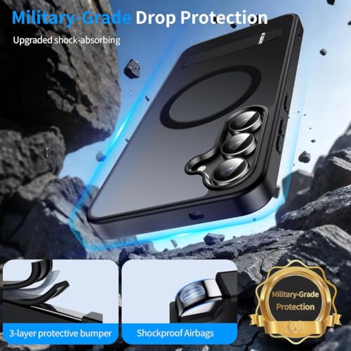 Image of Elzzi MagSafe Compatible Case for Samsung S25 FE Translucent Matte Bottom Kickstand Shockproof Slim Anti-Fingerprint Magnetic Hybrid Protective Cover